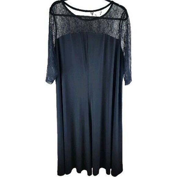 Roamans Black Dress Lace Womens 2X Shift Midi Flowy Whimsygoth Goth Formal Y2K - Picture 1 of 14